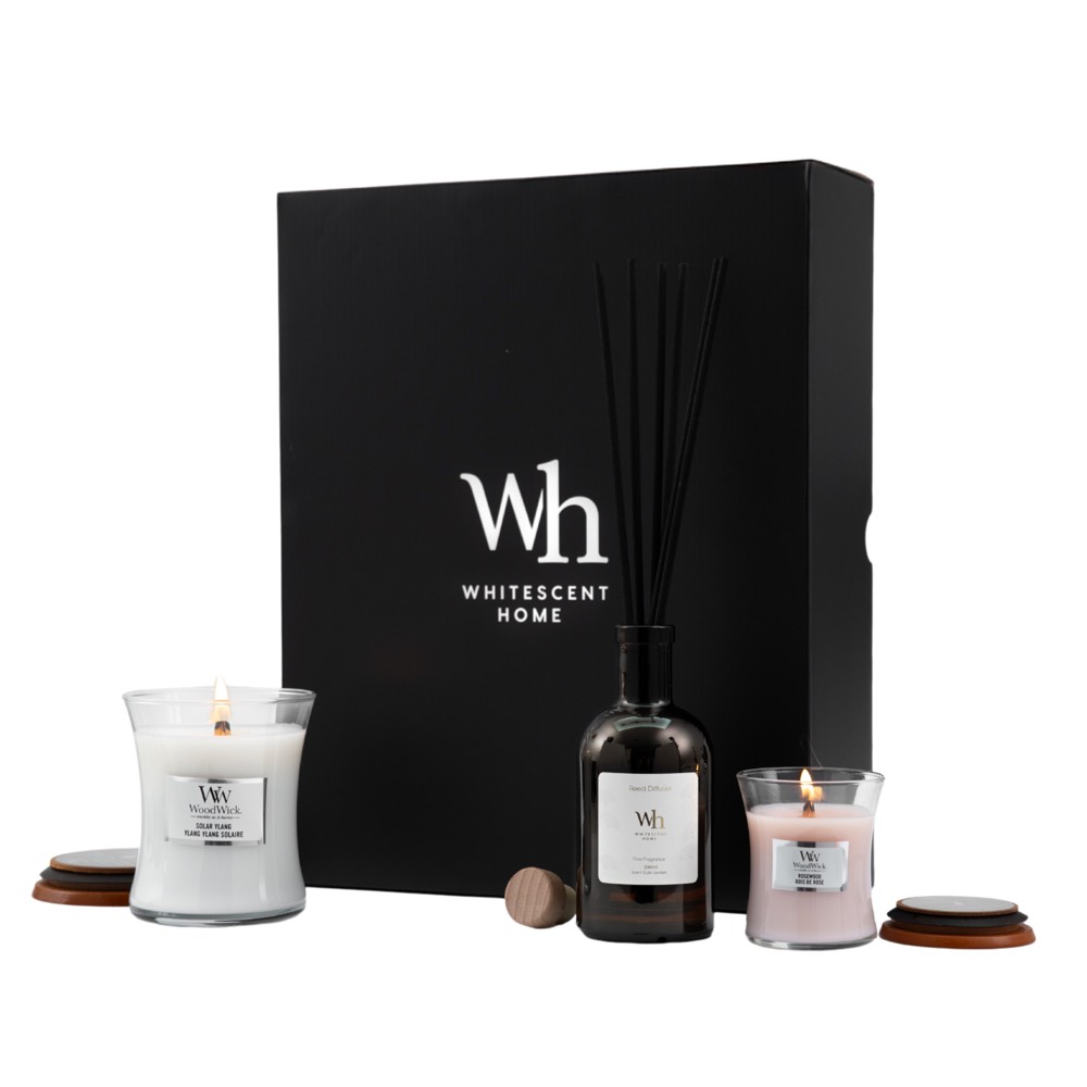 מארז מתנה משולש- 2 נרות ריחניים ומפיץ ריח